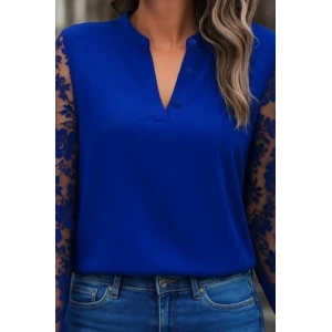 ieg™ Kadın Uzun Kollu Yaka Düğme Detay Güpürlü Kol Krep Bluz