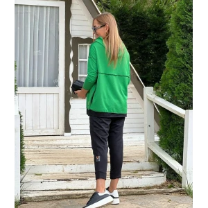 ieg™ Kadın Yeşil Kapşonlu Etek Ucu Detay Arma Ters Dikiş Gorunumlu Ikili Takım