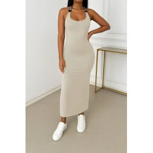 ieg™ Kadın Yuvarlak Yaka Sırttan çapraz şerit Love Detaylı Yırtmaçlı Viskon Elbise