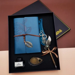 ieg™ Kaligrafi Kalem Ve Vintage Tasarım Deri Defter Mavi