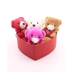 ieg ™ Kalp Kutuda 4 Adet Mini Ayıcık Hediye Kutusu Set