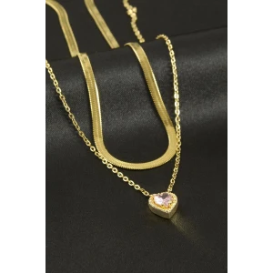 ieg™ Kalp Zirkon Taşlı Çelik İkili Kolye