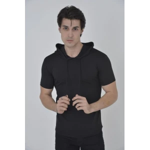 ieg™      Kapşonlu Slim Fit T-shirt - Siyah -