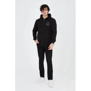 ieg™      Kapüşonlu Baskılı Fermuarlı Hırka - Siyah -
