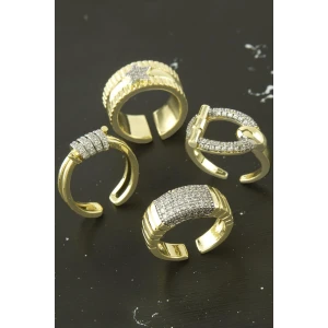 ieg™ Karışık Lüks Zirkon Taşlı Çelik Yüzük 1 Adet