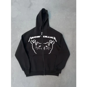 ieg™ Kışlık Baskılı Fermuarlı Kapüşonlu Hırka - Siyah