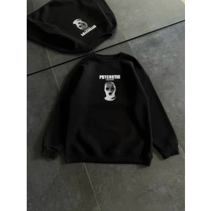 ieg™ Kışlık Bisiklet Yaka Baskılı SweatShirt - Siyah