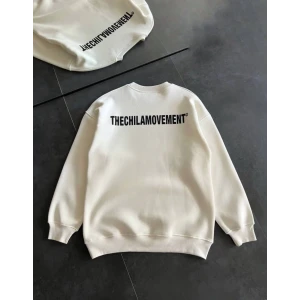 ieg™ Kışlık Bisiklet Yaka Oversize Baskılı SweatShirt - Beyaz