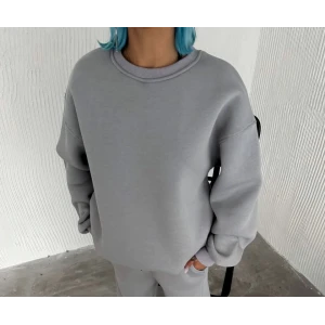 ieg™ Kışlık Bisiklet Yaka Üç İplik Basic SweatShirt - Gri