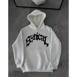 ieg™ Kışlık Kapşonlu Baskılı Oversize SweatShirt- Beyaz