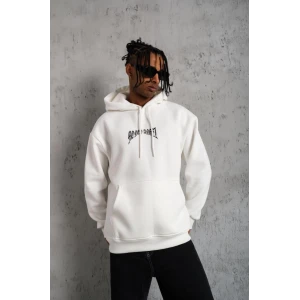 ieg™      Kordon İpli Baskılı Kapüşonlu Sweatshirt - Beyaz -