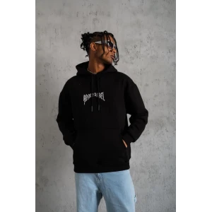 ieg™      Kordon İpli Baskılı Kapüşonlu Sweatshirt - Siyah -