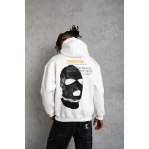 ieg™      Kordonlu Maske Baskılı Kapüşonlu Sweat - Beyaz -