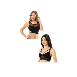 ieg™ Kota 6 Adet Siyah Tül Modelli Dantelli Büstiyer