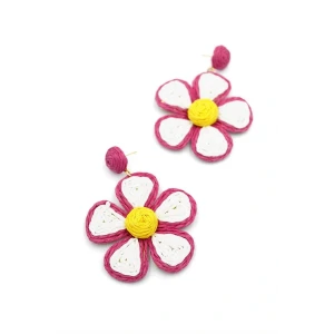 İEG® Kumaş Papatya Küpe - Fuşya