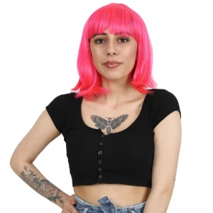 ieg™  Küt Kahküllü Fiber Sentetik Peruk - Neon Pembe