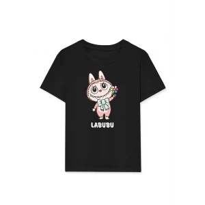 ieg™      Labubu   Baskılı T-Shirt - Siyah -
