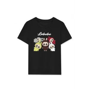 ieg™      Labubu   Baskılı T-Shirt - Siyah -