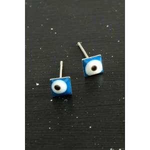 ieg™ Mavi Renkli Kare Nazar Mineli Minik Küpe 1 Çift