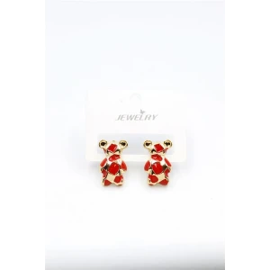 İEG Mineli Ayıcık Küpe - Kırmızı