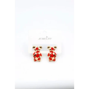 ieg™ Mineli Ayıcık Küpe - Kırmızı