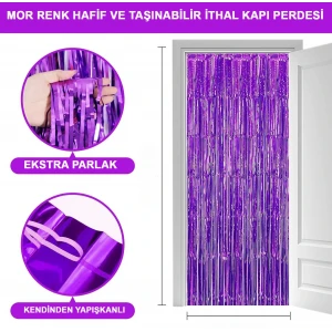 ieg™ Mor Ekstra Metalize Saçaklı Arka Fon Perde
