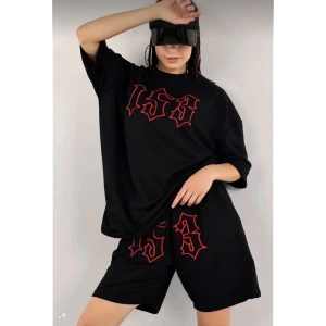 ieg™        Nakış İşlemeli Şort Takım - Siyah -