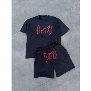 ieg™      Nakış İşlemeli Şortlu Takım - Siyah -