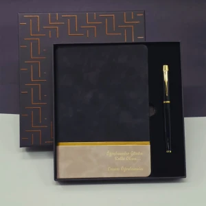 ieg™ Öğretmenler Günü Özel Siyah Deri Defter Ve Metal Roller Kalem Hediye Seti