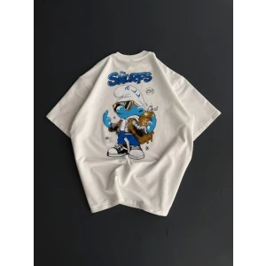 ieg™ Ön Ve Arka Baskılı Oversize Bisiklet Yaka T-shirt- Beyaz