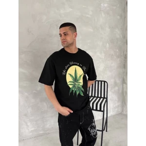 ieg™ Ön Ve Arka Baskılı Oversize Bisiklet Yaka T-shirt- Siyah