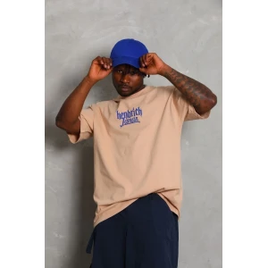 ieg™      Oversize Baskılı Bisiklet Yaka T-Shirt - Bej -