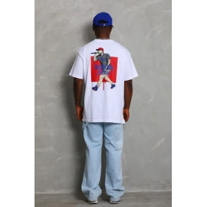 ieg™      Oversize Baskılı Bisiklet Yaka T-Shirt - Beyaz -