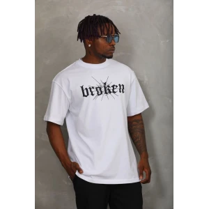 ieg™      Oversize Baskılı Bisiklet Yaka T-Shirt - Beyaz -