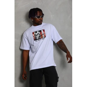 ieg™      Oversize Baskılı Bisiklet Yaka T-Shirt - Beyaz -