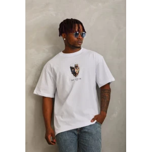 ieg™      Oversize Baskılı Bisiklet Yaka T-Shirt - Beyaz -