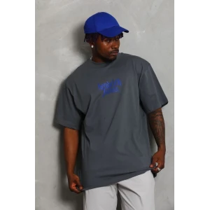 ieg™      Oversize Baskılı Bisiklet Yaka T-Shirt - Füme -