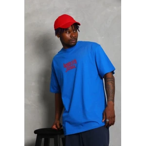 ieg™      Oversize Baskılı Bisiklet Yaka T-Shirt - Mavi -