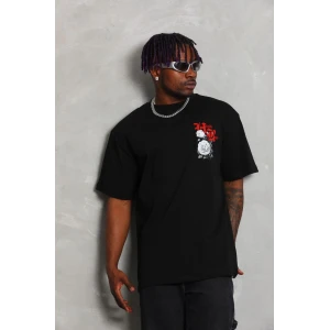 ieg™      Oversize Baskılı Bisiklet Yaka T-Shirt - Siyah -