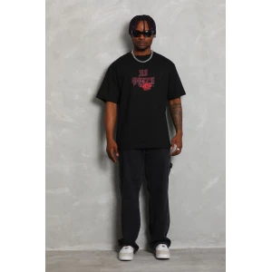 ieg™      Oversize Baskılı Bisiklet Yaka T-Shirt - Siyah -