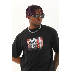 ieg™      Oversize Baskılı Bisiklet Yaka T-Shirt - Siyah -