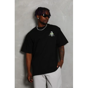 ieg™      Oversize Baskılı Bisiklet Yaka T-Shirt - Siyah -