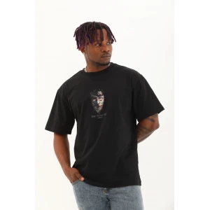 ieg™      Oversize Baskılı Bisiklet Yaka T-Shirt - Siyah -