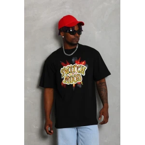 ieg™      Oversize Baskılı Bisiklet Yaka T-Shirt - Siyah -