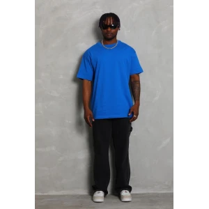 ieg™      Oversize Düz Bisiklet Yaka T-Shirt - Mavi -