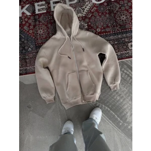 ieg™ Oversize Tam Fermuarlı Uzun Kol Hırka - Bej