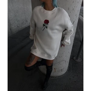 ieg™ Oversize Üç İplik Bisiklet Yaka Baskılı SweatShirt - Beyaz