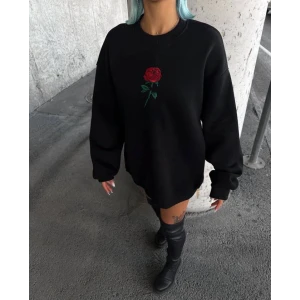 ieg™ Oversize Üç İplik Bisiklet Yaka Baskılı SweatShirt - Siyah