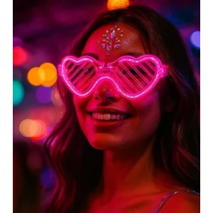 ieg™ Pembe LED Işıklı Kalp Gözlük – 3 Modlu Parti