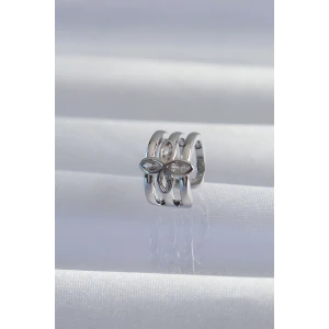 ieg™ Pirinç Gümüş Renk Yonca Earcuff Küpe